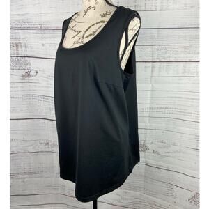 Catherines Tank Cami Top Womens 0X 14/16W Black Scoop Neck Stretch Bust Darts